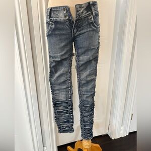 Vintage Ruched Skinny Jeans - Washed Denim